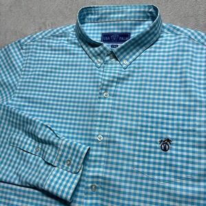 USA Palm Shirt Men's 2XL Button Down Gingham‎ Blue Plaid Golf Breathable Wicking